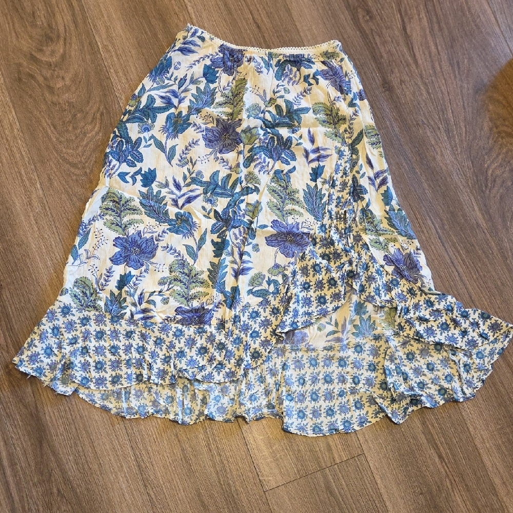 Angie Blue and White Floral A-Line Skirt